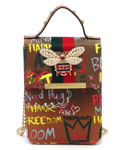 Queen Bee Stripe Graffiti Mini Crossbody Bag GP070BPP TAN
